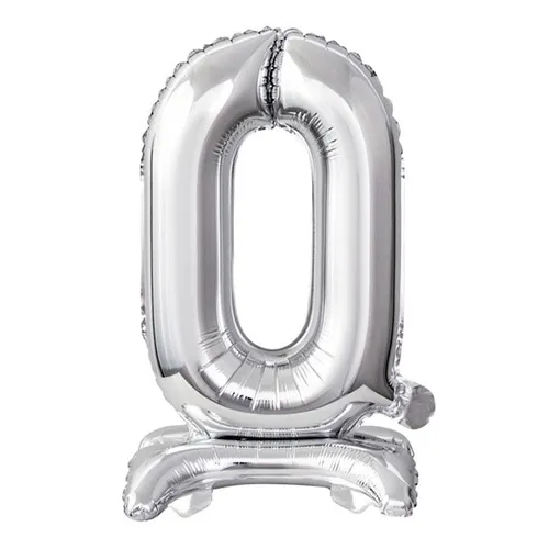 Folienballon mit Fuß 38cm silber Zahl 0 Geburtstag Tisch Party Dekoration Ziffer