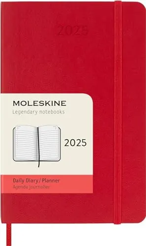 MOLESKINE 12 Monate Tageskalender 2025 - Scharlachrot - Kalender im Pocket-Format (9x14 cm) mit 400 Seiten, ideal für kreative Planer und Notizen unterwegs.