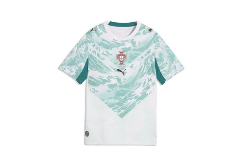 PUMA Trainingsshirt Portugal Auswärtstrikot für Jugendliche - Stylisches Auswärtstrikot in Weiß und Lagunengrün, inspiriert von der portugiesischen Nationalmannschaft. Ideal für Sport und Freizeit, verbindet es sportliche Eleganz mit einem lässigen Schnitt.