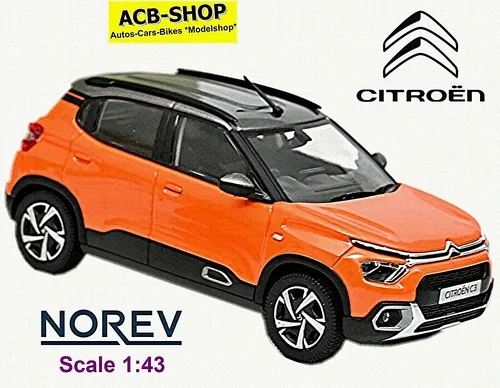 Norev 155222 Citroën C3 2021 - Orange & Grau Dach - 1:43 - Detailgetreues Modell im Maßstab 1:43, ideal für Sammler und Liebhaber von PKWs.