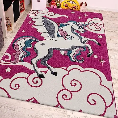 Paco Home Kinderzimmer Teppich für Kinder Das Kleine Einhorn Pink Creme Türkis, Grösse:80x150 cm
