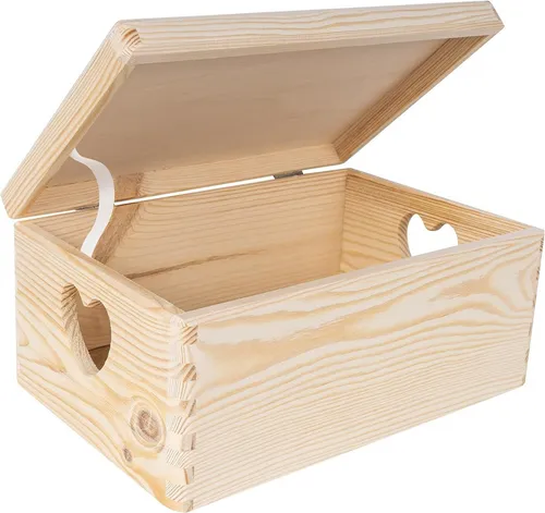 Creative Deco Aufbewahrungsbox Holzkiste - Aufbewahrungsbox aus Kiefernholz mit herzförmigen Griffen, ideal für die stilvolle Aufbewahrung von Erinnerungen.