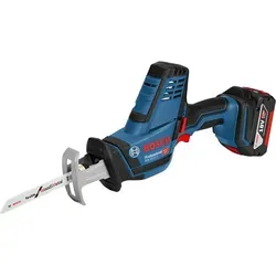 Bosch Professional Akku-Säbelsäge GSA 18 V-Li 2 x 4 Ah - Säbelsäge für präzise Schnitte, 18 V, 2 Akkus à 4 Ah, ideal für Profis und Heimwerker, mit Lithium-Ionen-Technologie für hohe Leistung und lange Laufzeit.