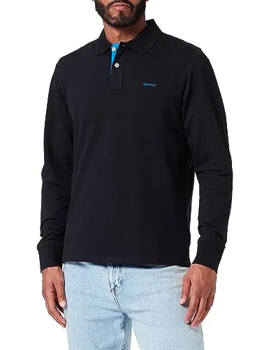 GANT Herren Reg Contrast Pique Rugger Polohemd, Schwarz, M EU - Poloshirts für Herren, aus Baumwolle mit Stretch für optimalen Tragekomfort, mit stilvollen Kontrastdetails und Gant-Logostickerei für einen sportlichen Look.