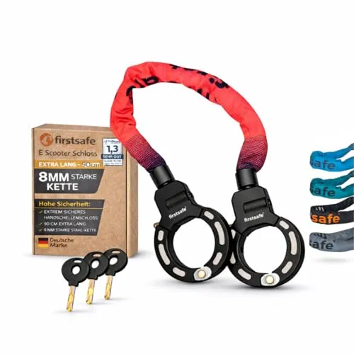 firstsafe® E Scooter Schloss – Hochsicherheits-Handschellenschloss für E-Roller (Rot)