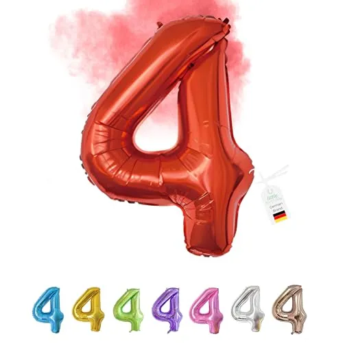 LITTLE BIRTHDAY | Zahlen Luftballon | Folienballon | Helium Gas Balloon Ballon | 101 cm | 0 1 2 3 4 5 6 7 8 9 in vielen Farben | Geburtstag | Kindergeburtstag | Deko | rot 4