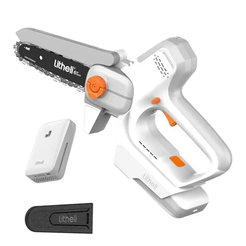 Litheli Mini Kettensäge mit Akku 20V, 6 Zoll Akku Handkettensäge mit 10.000 mAh Akku, Einstellbare Kettenspannung, Sicherheitsverriegelung, Kleine Akku Kettensäge für Gartenscheren Astschere Holzschne
