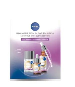 NIVEA LUMINOUS630 Skin Glow Routine Liquid Refiner & 2x Serum Gesichtspflegeset - Gesichtspflegeset für strahlende Haut, kombiniert hochwirksame Anti-Aging-Wirkstoffe für einen sofortigen Auffüllungseffekt und sichtbare Hautverjüngung.