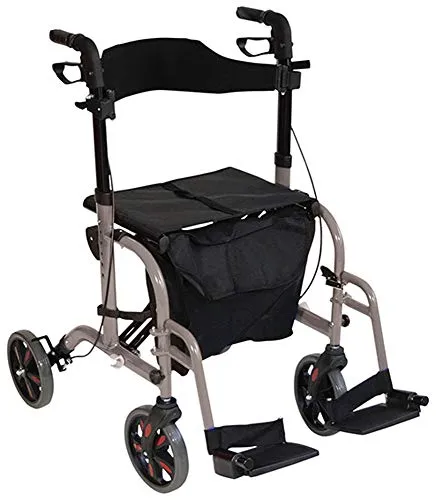 Aidapt Duo Deluxe grauer faltbarer leichter Rollator mit 4 Rädern Transportstuhl Mobilitätshilfe mit Sitz, Fußplatten, Tragetasche, feststellbaren Bremsen und pannensicheren Reifen für den Innen- und