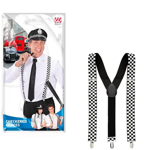 KARNEVAL FASCHING KOSTÜM ZUBEHÖR HOSENTRÄGER SCHACHBRETT KARO S/W NEU OVP