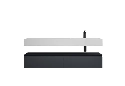 doporro Badmöbel-Set 150cm mit Waschbecken - Badmöbel-Set in elegantem matt Anthrazit, inklusive Wandmontage-Unterschrank und hochwertigem Mineraglguss Waschbecken für modernes Badezimmerdesign.