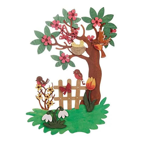 Drechslerei Kuhnert - Hobaku Bastelset - Fensterbild/Fensterschmuck - Motiv: Frühling - Dekoration aus Holz zum Zusammenbauen - Maße: ca. 13 x 11 cm - Made in Germany
