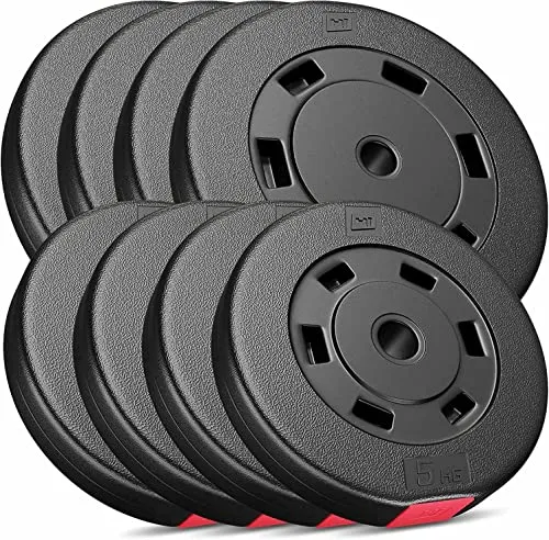 Hop-Sport 60kg Hantelscheiben Set - Kunststoff Gewichte 30/31 mm Bohrung - 4x10; 4x5 kg