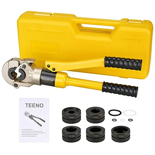 TEENO Presszange V-Kontur,Rohrpresszange Crimpzangen, Verwendet für Kupferrohre, Edelstahlrohre und Rohrverschraubungen: V12, V15, V18, V22, V28 (Crimpen V12-28)