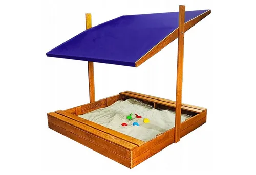 QLS Sandkasten 120 cm mit Dach – Robuste Holz-Sandbox für Kinder