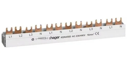 Hager Phasenschiene 3P + N Gabelanschluss 16mm² 1P+N Abgänge 12 Module (KDN450D)
