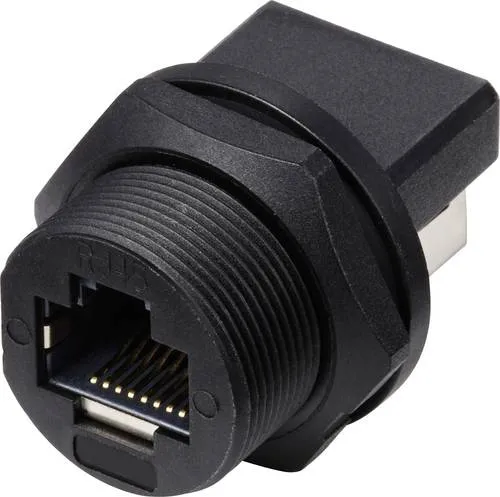 TRU COMPONENTS TC-E13T-FR6-PRF-180 RJ45-Buchse auf Buchse (180°), rückseitig montierte Buchse IP67 (mit Gewinde) TC-13543656
