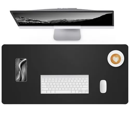 NUOYOU Leder Mauspad Schreibtischunterlage Desk Large Mouse Pad Mat Rutschfest Tabellenpad Laptop Mausmatte Wasserdicht Schreibblock für Büro und Zuhause (Schwarz, 90x43cm)