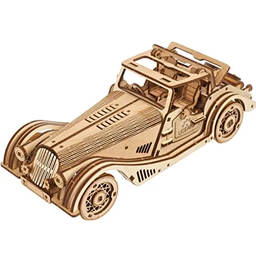 UGEARS Sports Car Rapid Mouse 3D Holzpuzzle Erwachsene – Mechanisches Auto Modellbausatz – 3D Puzzle Holz Auto Bausatz Erwachsene Holzmodelle – Klassischer Holz Modellbau Oldtimer - 222 Stücke
