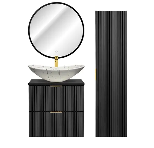 Lomadox Badmöbel-Set ADELAIDE-56-BLACK - Elegantes Badmöbel-Set in schwarz, 3-teilig, aus hochwertiger MDF Spanplatte. Perfekt für stilvolle Badezimmer mit viel Stauraum.