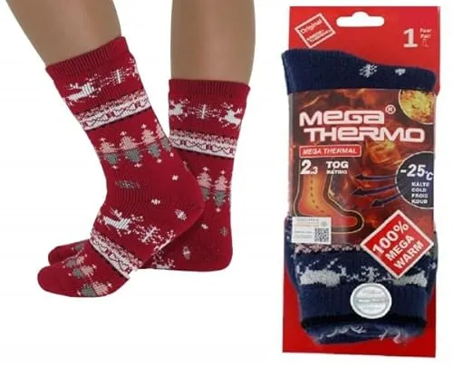 Rungassi Warme Socken Thermo Mega Winter Socken Hirsche Größe: 39-42 (Polyester, Rot)
