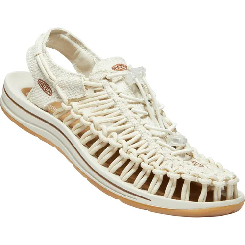KEEN Damen Uneek Canvas Sandale, Natürliche Leinwand Birke, 38 EU - Wanderschuhe für vielseitige Aktivitäten, mit waschbarer, geflochtener Schnur aus recyceltem PET für optimale Passform und Komfort. Ideal für Strand, Wandern und Reisen.
