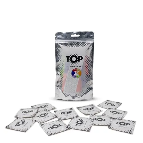 TOP Kondome 12 Stück Packung, Lovers Mix, natürlich und gefühlsecht, aus Latex, mit Reservoir, Durchmesser 53 mm, für Männer