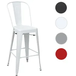 Barhocker HWC-A73, Barstuhl mit Lehne im Industriedesign - Barmöbel mit extra hoher Rückenlehne für optimalen Sitzkomfort, pflegeleichtes pulverbeschichtetes Metall und stabilisierende Querstreben.