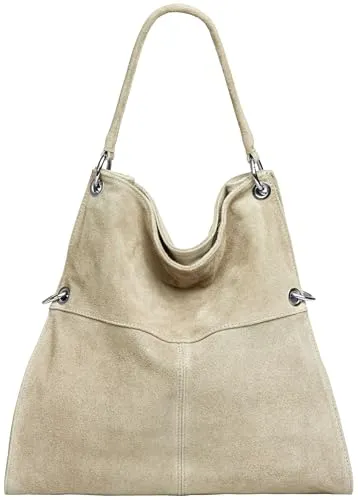 Caspar Große Vintage Leder Schultertasche Damen in beige von Caspar