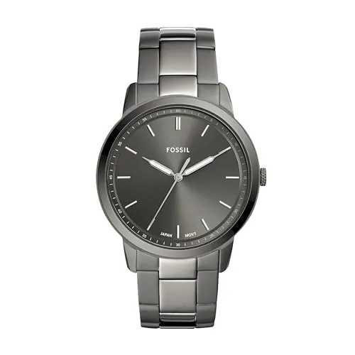 Fossil FS5459 The Minimalist Edelstahl Armbanduhr - Herren Armbanduhr mit elegantem minimalistischen Design, präzisem Quarz-Uhrwerk und stilvollem schwarzen Zifferblatt.
