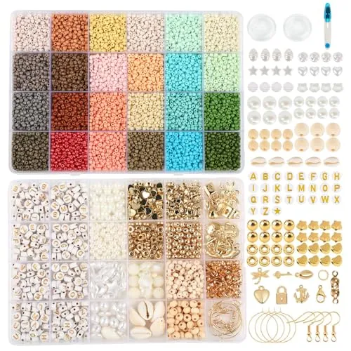 Armband Bastelset mit 24 Farben Perlen für Armbänder 3mm, Kreatives Armband Perlen Set für Armbänder selber machen, schmuck selber machen Set für Kinder und Erwachsenezum Basteln, Feiern, Verschenken.