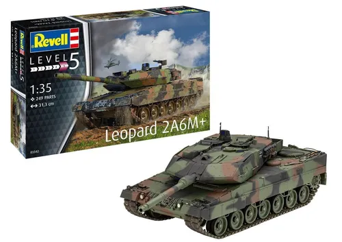 Revell Modellbausatz I Leopard 2 A6M+ - Detaillierter Panzerbausatz im Maßstab 1:35 - Standmodellbau: Panzer mit 250 Teilen, bietet realistische Oberflächenstrukturen und funktionale Merkmale für authentische Nachbildungen.