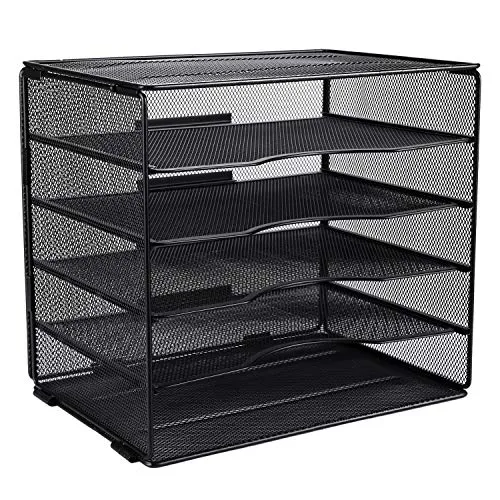 EasyPAG 5 Fächer A4 Metall Büro Schreibtisch Organizer Dokumentenhalter Aktenablage Zeitschriftenhalter Briefablage Papier Magazin Organisator,Schwarz