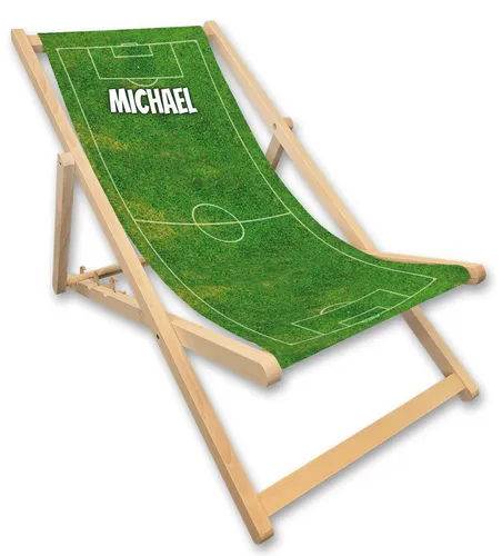 Liegestuhl mit Name, Fußball, Geschenk Trainer Männer, Spielfeld, grün, Verein