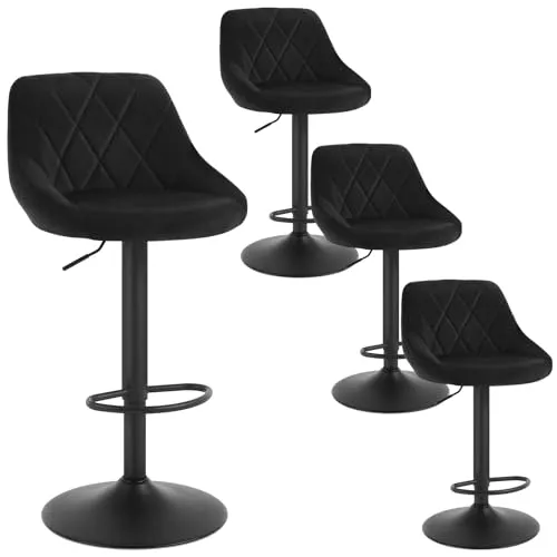 WOLTU 4 x Barhocker - Höhenverstellbar und Drehbar - Barhocker mit ergonomischer Polsterung aus pflegeleichtem Samt, stabiler Metallfußstütze und rutschfestem Ring für maximalen Komfort und Sicherheit.