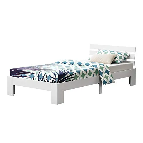 [en.casa] Holzbett Nivala 120x200 cm - Stabiles Kiefernholz-Bettgestell in Weiß, max. Belastbarkeit 150 kg, ideal als Jugend- oder Gästebett mit einfachem Montageprozess.