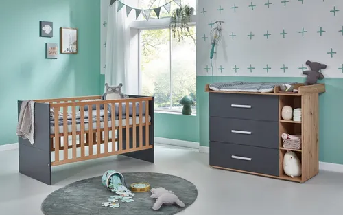 arthur berndt Babymöbel-Set »Alessio« 2-teilig - Babymöbel-Set mit Kinderbett und Wickelkommode in Artisan-Oak-Nb. und Anthrazit, pflegeleicht und ideal für moderne Babyzimmer.