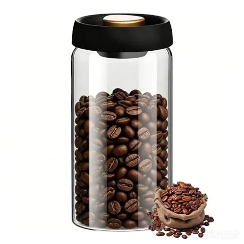 NEXROLA Kaffeedose 1800 ml – Vakuum-Kaffeedose aus Borosilikatglas (schwarz-gold) Kaffeebohnenbehälter, geeignet für Nüsse, Tee, Trockenfrüchte, feuchtigkeits- und oxidationsbeständig