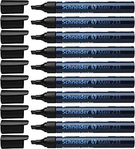 Schneider Maxx 233 Permanent-Marker mit Keilspitze (nachfüllbar, Cap-Off-Ink, Aluminiumschaft, 1 - 5 mm) 10er Packung schwarz