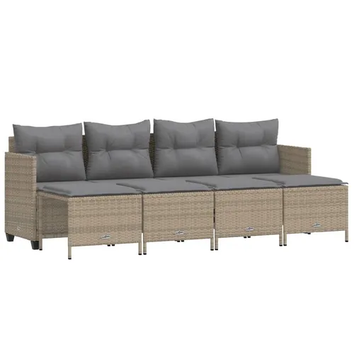 vidaXL 5-tlg. Garten-Sofagarnitur mit Kissen Beige Poly Rattan