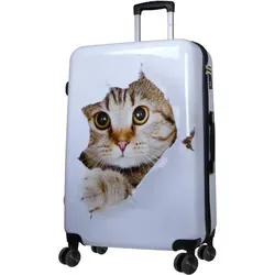 Polycarbonat Reisekoffer Katze Weiß 77 cm - Bunt/Weiß - Großer Reisekoffer mit süßem Katzenmotiv für lange Reisen. Robustes Polycarbonat, 4 drehbare Doppelräder und integriertes Zahlenschloss bieten hohen Komfort und Sicherheit.