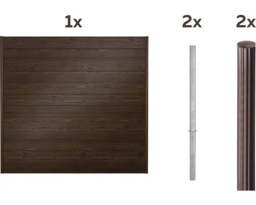 Zaun Set ALBERTS Palitio zum Einbetonieren 2 m x 180 cm - Robustes Zaun Set in dunklem Braun, ideal für eine stilvolle Umzäunung. Mit einer Profilhöhe von 15 cm sorgt es für Sicherheit und eine ansprechende Optik im Garten.