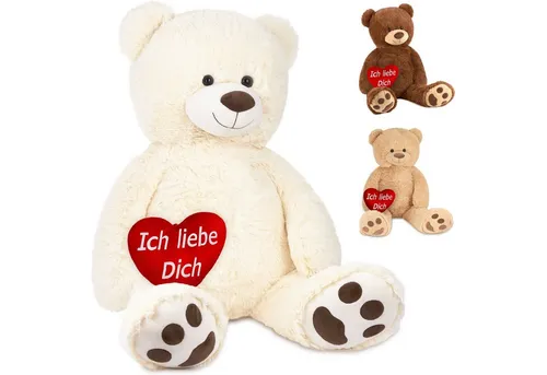 BRUBAKER XXL Teddybär 100 cm Weiß mit Herz - Stofftier & Teddybär, flauschig und weich, ideal zum Kuscheln und Verschenken, inklusive besticktem 'Ich liebe dich' Herz, perfektes Geschenk für Valentinstag oder besondere Anlässe.
