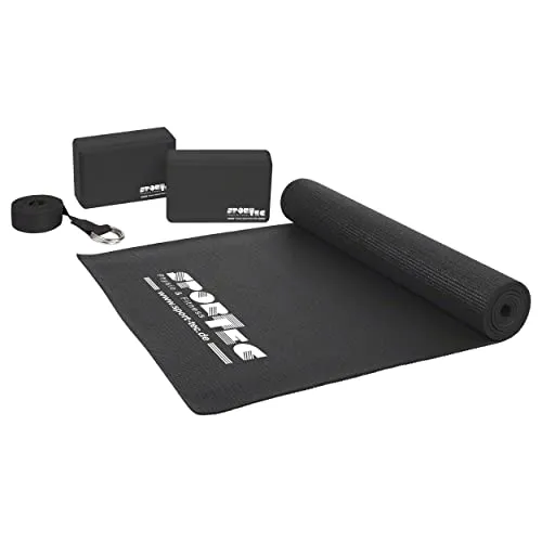 Yoga Starter Set - 4-teilig mit Matte, Block und Gurt - Sportmatten: Ideal für Anfänger, das Set erleichtert Yoga-Übungen und bietet vielseitige Einsatzmöglichkeiten für Yoga, Pilates und Fitness.