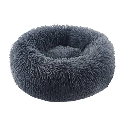 BVAGSS Hundebett Rund Katzenbett Flauschig Donut Kuscheliges Hundekissen Waschbar Ultra Weicher Plüsch Haustierbett für Kleine, Mittelgroße und Große Hunde, Katzen XH034 (Diameter:40 cm, Dark Grey)