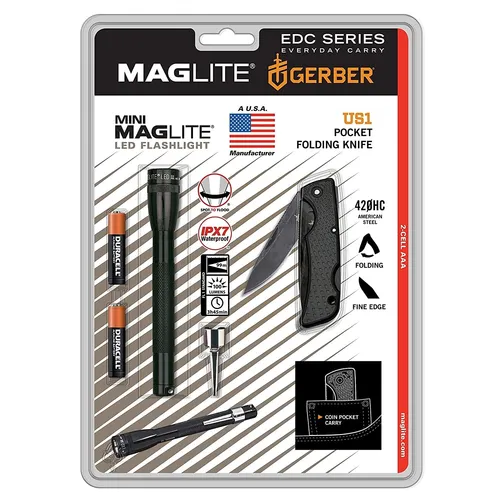ADVENTURE PACK - MAGLITE®  Mini LED 2 AAA Taschenlampe Gerber US1 Klappmesser