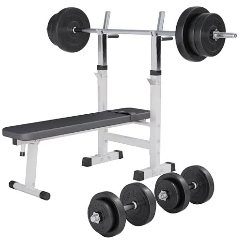 Produktbild GORILLA SPORTS Hantelbank mit Ablage und Dip-Station, klappbar inkl. Hantelset