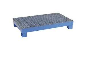 eurokraft basic Auffangwanne für 60 l, LxBxH 800 x 1300 x 205 mm, ohne Zulassung, blau pulverbeschichtet, mit Gitterrost