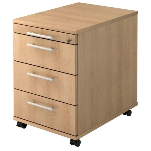 Hammerbacher Rollcontainer Solid AC30 - Holz Eiche, abschließbar mit 4 Schüben - Rollcontainer aus hochwertigem E1-Qualitäts-Spanplatte, ideal für Büros. Mit 3 Schüben und 1 Utensilienauszug, abschließbar und praktisch für die sichere Aufbewahrung.