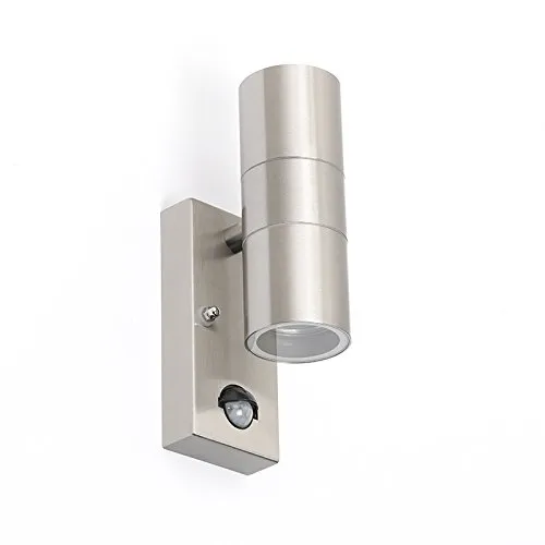 Qazqa - Modern Außen Wandleuchte Stahl I Silber I nickel matt 2-Licht IP44 mit Bewegungssensor - Duo I Außenbeleuchtung I Up & Down - Edelstahl Rund - LED geeignet GU10